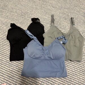 Set of Three nursing tank tops in Black, Gray, and Blue